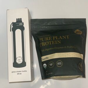 Global healing organic pure plant protein vanilla & glass shaker bottle 24 oz